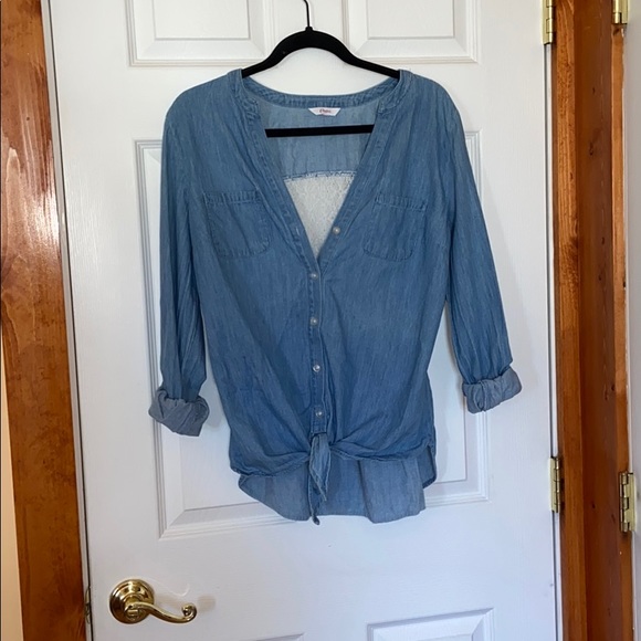Candie’s - Denim Lace Long Sleeve Adjustable Shirt - Picture 2 of 10
